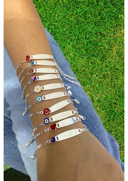 Çocuk Künyesi Mavi Boncuk 925 Gümüş Künye Bileklik modelleri