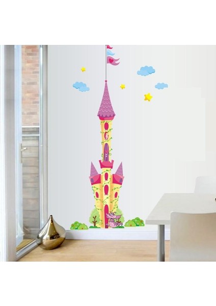 Kız Çocuk Odası Dekorasyonu Prenses Masal Kulesi Kendinden Yapışkanlı Pvc Sticker Duvar Dekoru