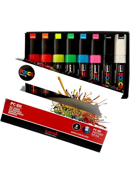 Posca Pc-8k Su Bazlı Boyama Markörü Seti Floresan Renkler 8 Renk