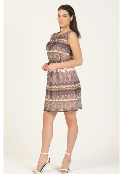 Desenli Şifon Elbise