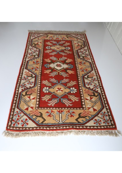 Halı El Dokuma Ada Milas Motifi 85X140 Çeyrek Kök Boya Halı