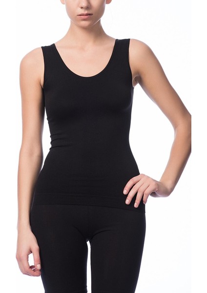 Kadın 240641 Geniş Askılı Dikişsiz Atlet Siyah