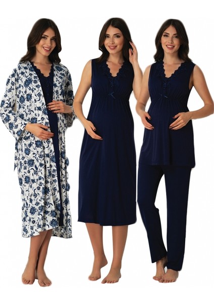 Hamile Çarşı Effortt 8036 Lacivert 4 Lü Lohusa Hamile Set