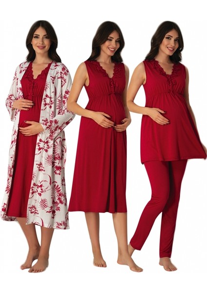 Hamile Çarşı Effortt 8036 Vişne 4 Lü Lohusa Hamile Set