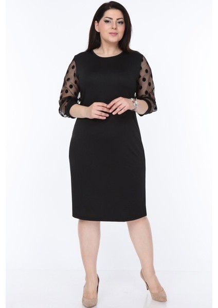 Puanlı Flok Kol Büyük Beden Elbise 12E-08951 fiyatları