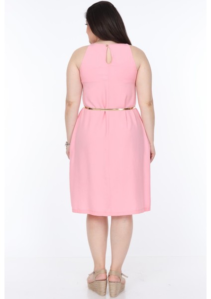 Hasır Yaka Pembe Büyük Beden Elbise 7B-1113 fiyatları