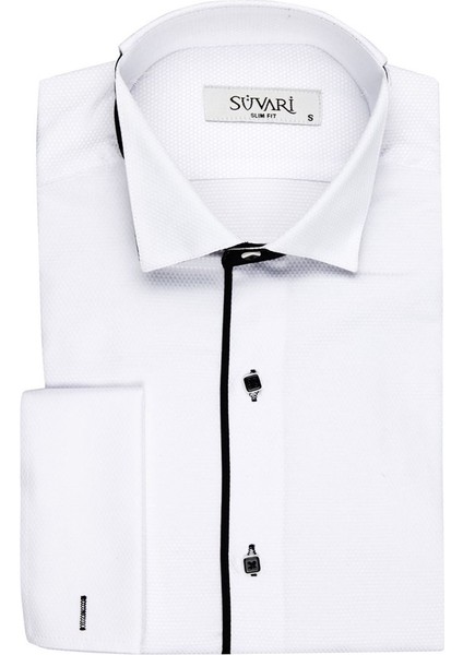 Ata Yaka Slim Fit Siyah Çizgili Erkek Gömlek