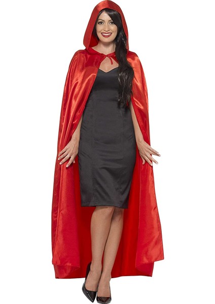 Kırmızı Renk Saten Pelerin Halloween Pelerin 140 cm