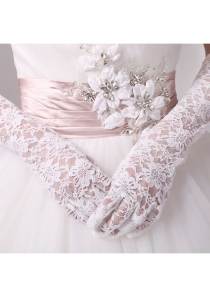 Beyaz Renk Uzun Boy Dantelli Eldiven modelleri