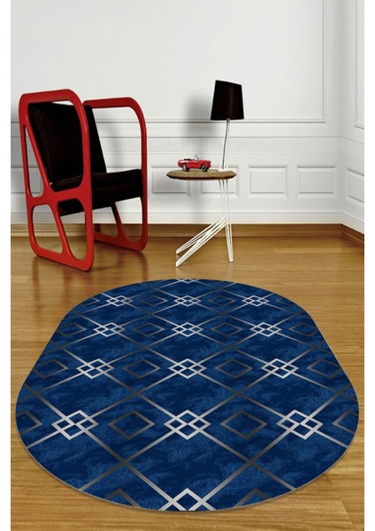 Cappio Prizma Desenli Dokulu Mavi Oval Halı