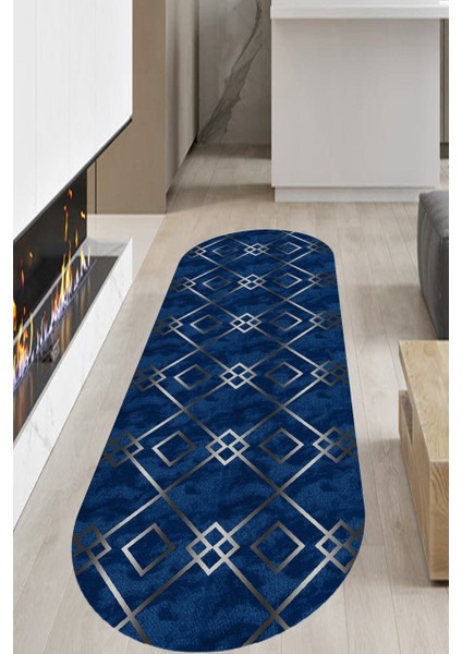 Cappio Prizma Desenli Dokulu Mavi Oval Halı