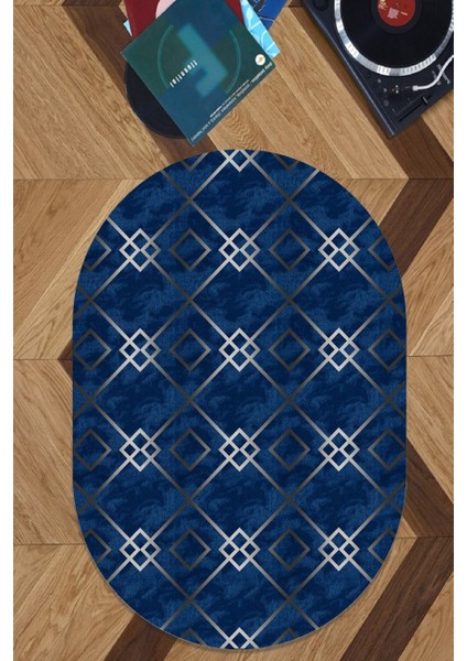 Cappio Prizma Desenli Dokulu Mavi Oval Halı