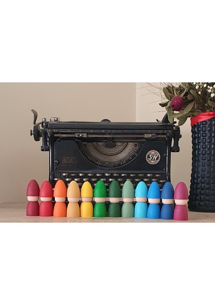 Waldorf Şapkalı Pegleri 12LI Set Gökkuşağı Tonları Kırtkırt Ahşap fiyatları