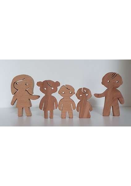 Aile Takımı 5'li Set Anne-Baba-3çocuk Waldorf Doğal Ahşap