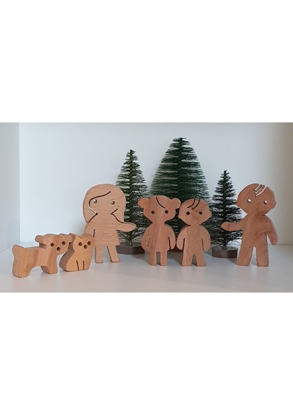 Aile Takımı 6'lı Set Anne-Baba-2çocuk-Kedi-Köpek Waldorf Doğal Ahşap fiyatları
