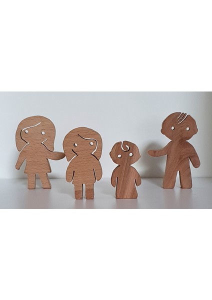 Aile Takımı 4'lü Set Anne-Baba-Çocuk-Bebek Waldorf Doğal Ahşap