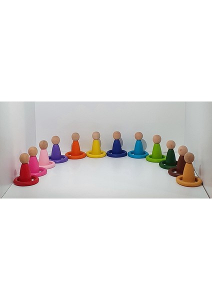 Waldorf Montessori Pegleri (Nins) ve Halkaları 12LI Insancık + Halka Kırtkırt Ahşap