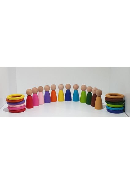 Waldorf Montessori Pegleri (Nins) ve Halkaları 12LI Insancık + Halka Kırtkırt Ahşap modelleri