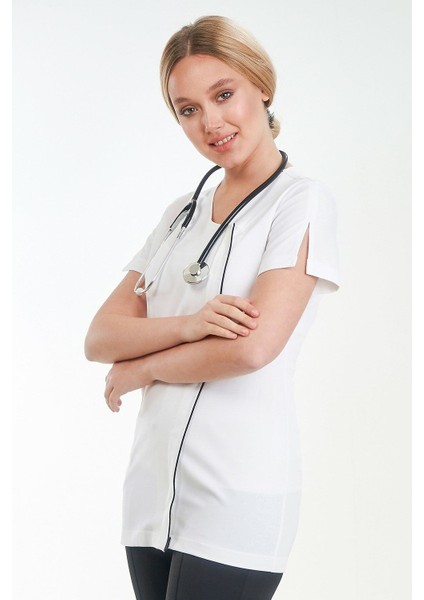 Asimetrik Doktor Önlüğü Eczacı Önlüğü Hemşire Önlüğü Estetisyen Önlüğü Kısa Kol Beyaz Kadın Önlük fiyatları