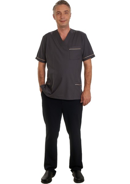 V Yaka Doktor Önlüğü Eczacı Önlüğü Laborant Önlüğü Hemşire Önlüğü Estetisyen Önlüğü Gri Kısa Kol Erkek Önlük indirimleri
