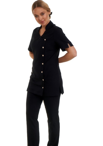 Işık Doktor Önlüğü Eczacı Önlüğü Hemşire Önlüğü Estetisyen Önlüğü Lacivert Kısa Kollu Kadın Önlük fiyatları