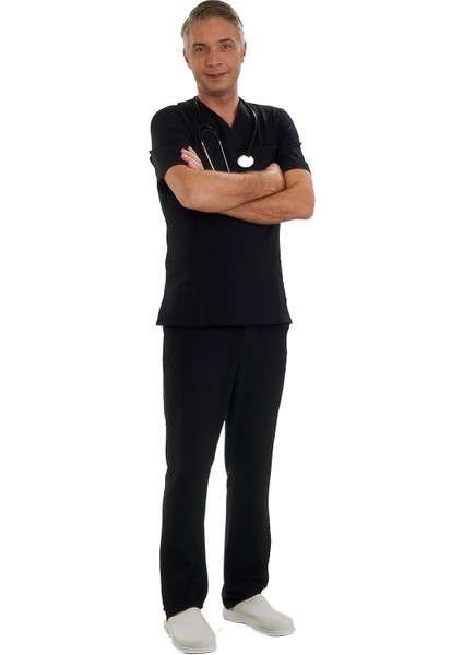 V Yaka Doktor Önlüğü Eczacı Önlüğü Laborant Önlüğü Hemşire Önlüğü Estetisyen Önlüğü Siyah Kısa Kol Erkek Önlük fiyatları