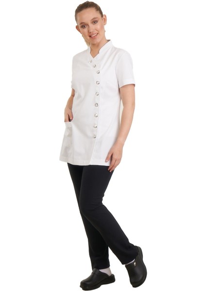 9 Düğmeli Doktor Önlüğü Eczacı Önlüğü Hemşire Önlüğü Estetisyen Önlüğü Kısa Kol Beyaz Kadın Önlük fiyatları