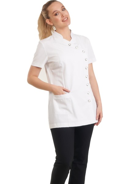 9 Düğmeli Doktor Önlüğü Eczacı Önlüğü Hemşire Önlüğü Estetisyen Önlüğü Kısa Kol Beyaz Kadın Önlük modelleri