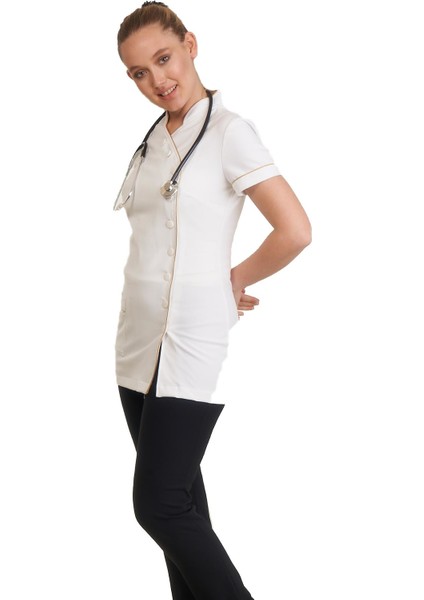 9 Düğmeli Doktor Önlüğü Eczacı Önlüğü Hemşire Önlüğü Estetisyen Önlüğü Kısa Kol Beyaz Kadın Önlük fırsatları
