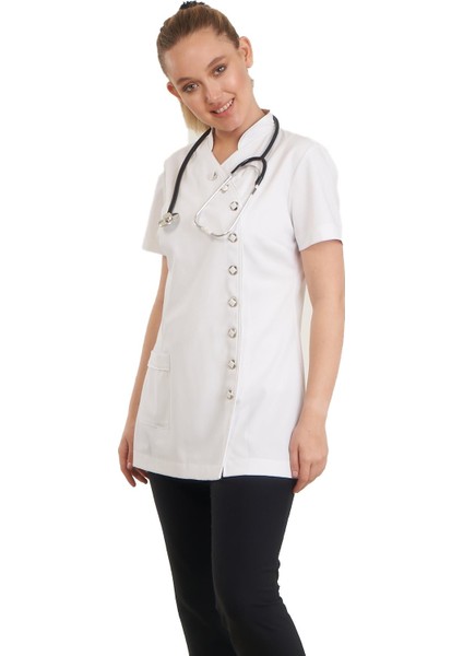 9 Düğmeli Doktor Önlüğü Eczacı Önlüğü Hemşire Önlüğü Estetisyen Önlüğü Kısa Kol Beyaz Kadın Önlük indirimleri