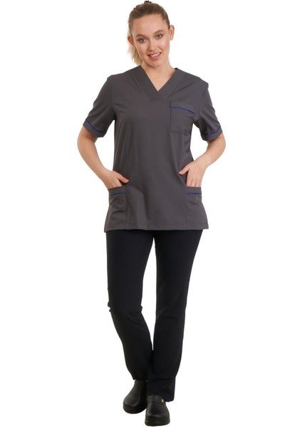 V Yaka Doktor Önlüğü Eczacı Önlüğü Laborant Önlüğü Hemşire Önlüğü Estetisyen Önlüğü Gri Kısa Kol Kadın Önlük fiyatları