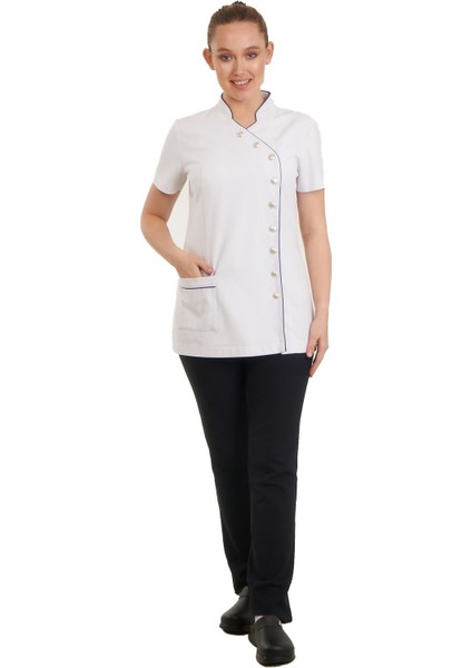 9 Düğmeli Doktor Önlüğü Eczacı Önlüğü Hemşire Önlüğü Estetisyen Önlüğü Uzun Kol Beyaz Kadın Önlük