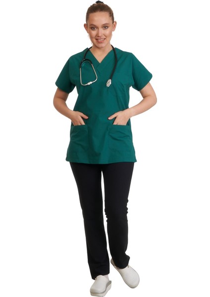 V Yaka Doktor Önlüğü Eczacı Önlüğü Laborant Önlüğü Hemşire Önlüğü Estetisyen Önlüğü Yeşil Kısa Kol Kadın Önlük fiyatları