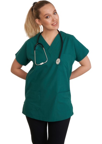 V Yaka Doktor Önlüğü Eczacı Önlüğü Laborant Önlüğü Hemşire Önlüğü Estetisyen Önlüğü Yeşil Kısa Kol Kadın Önlük modelleri