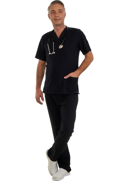 V Yaka Doktor Önlüğü Eczacı Önlüğü Laborant Önlüğü Hemşire Önlüğü Estetisyen Önlüğü Siyah Kısa Kol Erkek Önlük modelleri