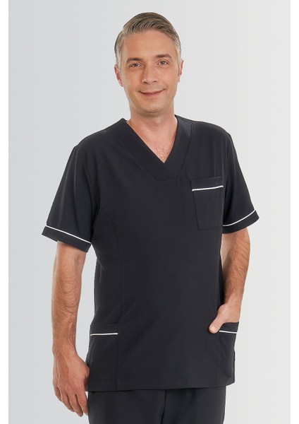 V Yaka Doktor Önlüğü Eczacı Önlüğü Laborant Önlüğü Hemşire Önlüğü Estetisyen Önlüğü Lacivert Kısa Kol Erkek Önlük