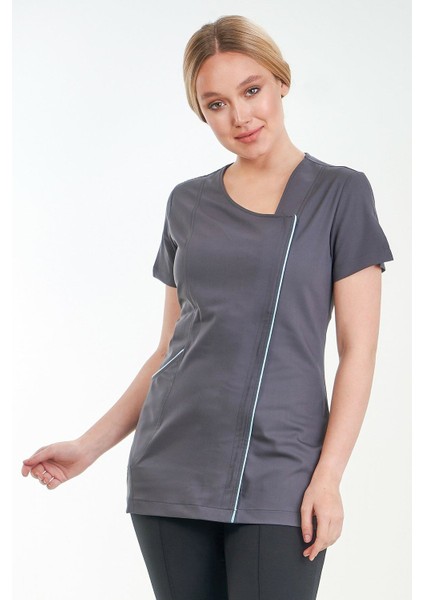 Asimetrik Doktor Önlüğü Eczacı Önlüğü Hemşire Önlüğü Estetisyen Önlüğü Kısa Kol Gri Kadın Önlük fiyatları