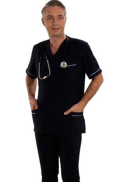 V Yaka Doktor Önlüğü Eczacı Önlüğü Laborant Önlüğü Hemşire Önlüğü Estetisyen Önlüğü Siyah Kısa Kol Erkek Önlük fiyatları