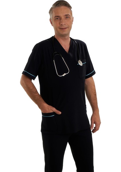 V Yaka Doktor Önlüğü Eczacı Önlüğü Laborant Önlüğü Hemşire Önlüğü Estetisyen Önlüğü Siyah Kısa Kol Erkek Önlük modelleri