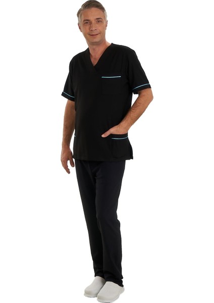 V Yaka Doktor Önlüğü Eczacı Önlüğü Laborant Önlüğü Hemşire Önlüğü Estetisyen Önlüğü Siyah Kısa Kol Erkek Önlük fırsatları