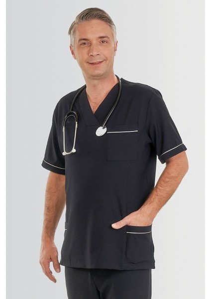 V Yaka Doktor Önlüğü Eczacı Önlüğü Laborant Önlüğü Hemşire Önlüğü Estetisyen Önlüğü Lacivert Kısa Kol Erkek Önlük fiyatları