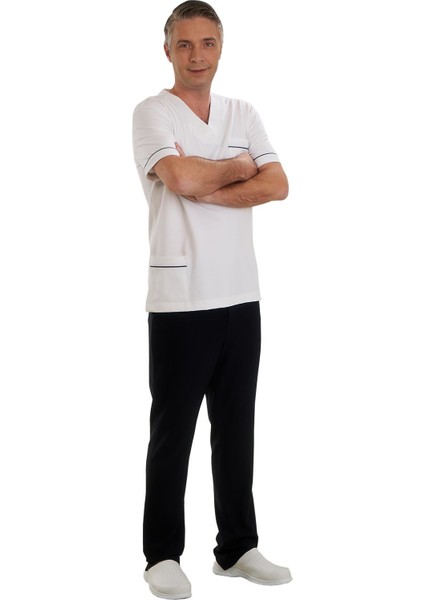 V Yaka Doktor Önlüğü Eczacı Önlüğü Laborant Önlüğü Hemşire Önlüğü Estetisyen Önlüğü Beyaz Kısa Kol Erkek Önlük