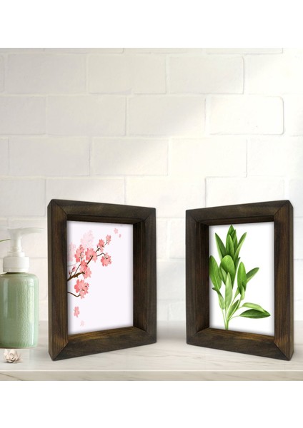 Gift Banyo Dekoratif 2'li Doğal Masif Ahşap Çerçeve 15X20CM-18