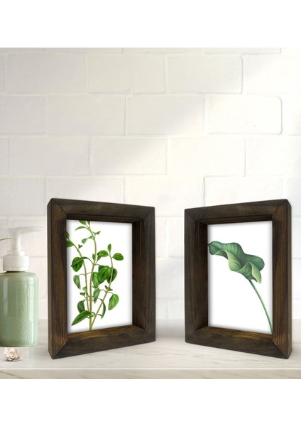 Gift Banyo Dekoratif 2'li Doğal Masif Ahşap Çerçeve 15X20CM-20