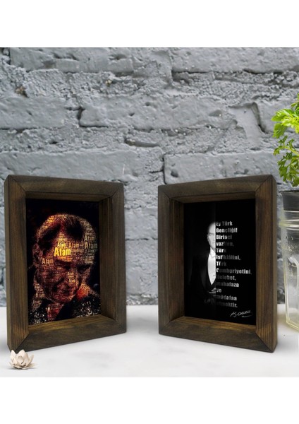Gift Atatürk Tasarımlı Dekoratif 2'li Doğal Masif Ahşap Çerçeve 15X20CM-14