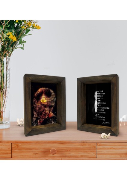 Gift Atatürk Tasarımlı Dekoratif 2'li Doğal Masif Ahşap Çerçeve 15X20CM-14 fiyatları