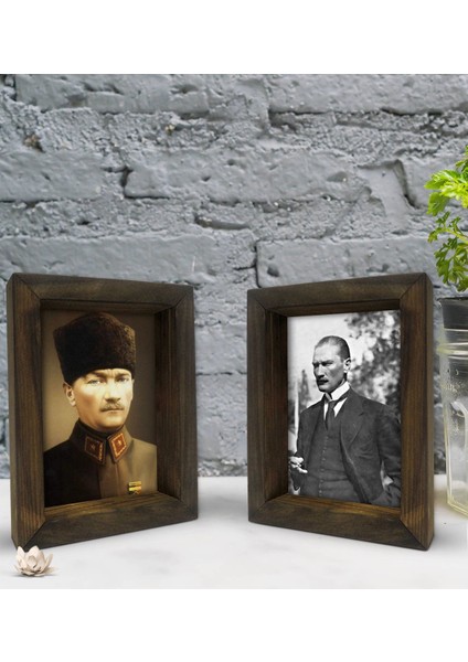 Gift Atatürk Tasarımlı Dekoratif 2'li Doğal Masif Ahşap Çerçeve 15X20CM-8
