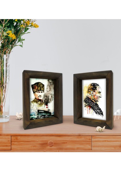 Gift Atatürk Tasarımlı Dekoratif 2'li Doğal Masif Ahşap Çerçeve 15X20CM-8 fiyatları