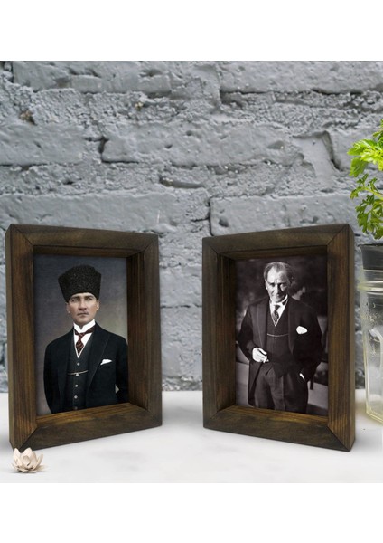 Bk Gift Atatürk Tasarımlı Dekoratif 2'li Doğal Masif Ahşap Çerçeve 15X20CM-5