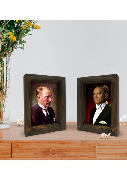 Gift Atatürk Tasarımlı Dekoratif 2'li Doğal Masif Ahşap Çerçeve 15X20CM-3 fiyatları